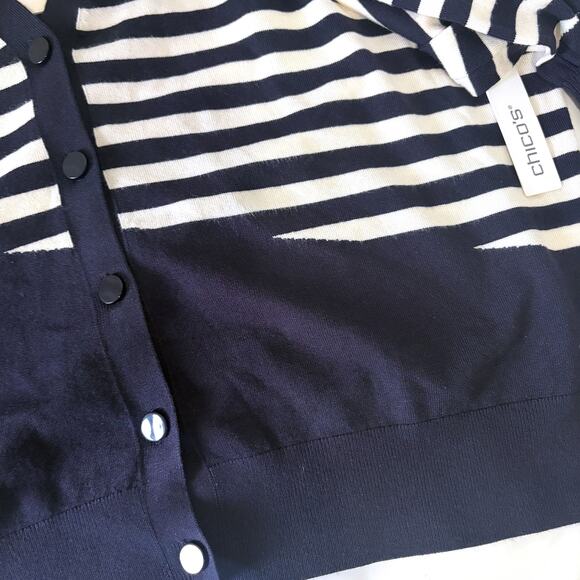 CHICO'S NWT Mixed Stripe Balloon Sleeves Knit Cardigan Sweater Size 3/XL - Picture 10 of 13